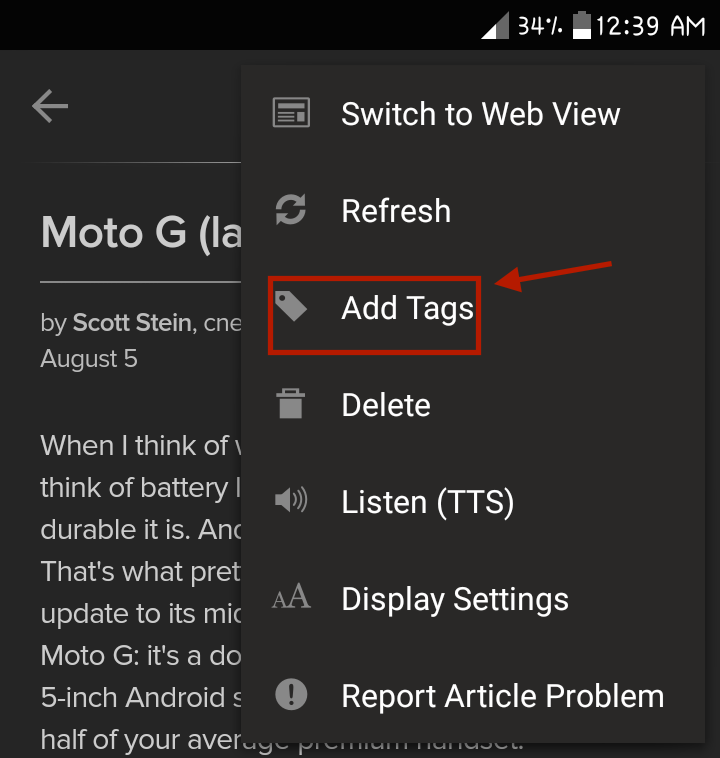 How to tag articles on Pocket App on Android